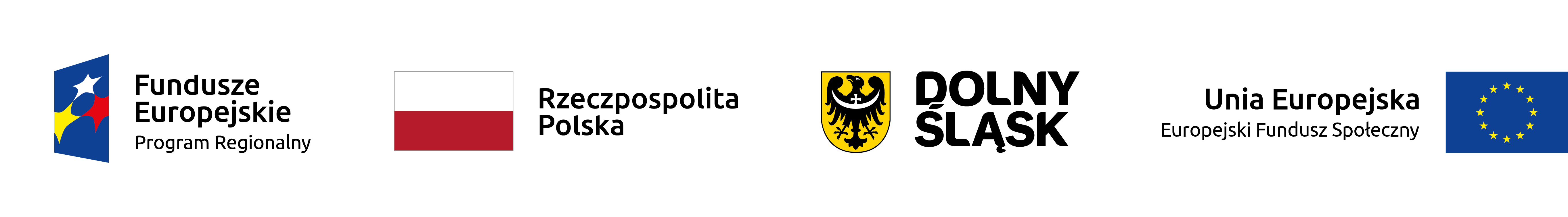 logo funduszy unijnych, flaga Polsk, herb Dolnegpo Śląska oraz falga UE