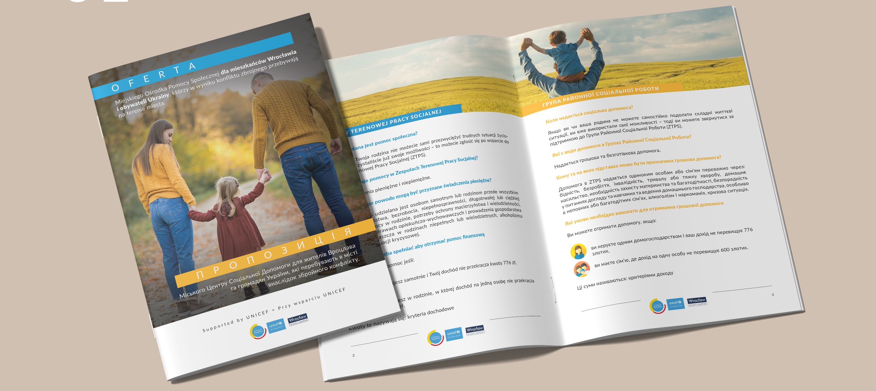 broszura informacyjna, która przedstawia ofertę MOPS przybyszom z Ukrainy