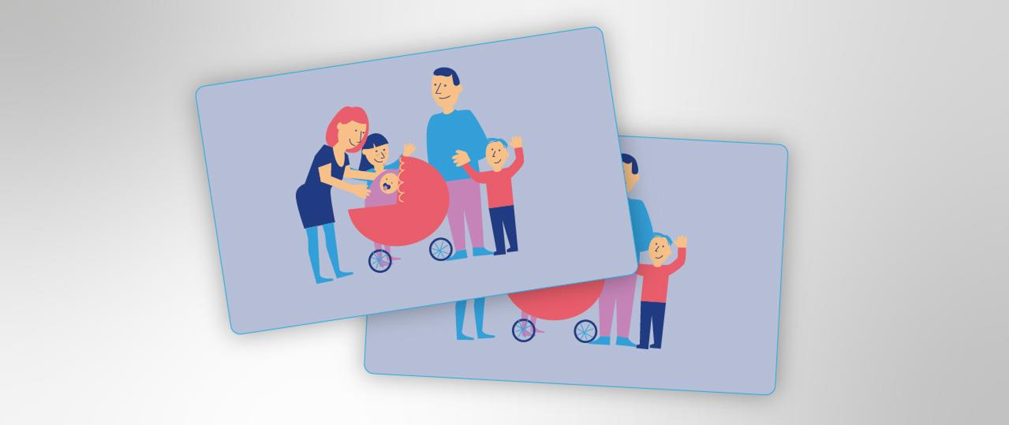 Prostokątna grafika z wzerunkiem plastikowej karty dużej rodziny.
