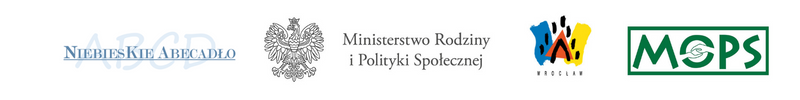 logo Miasta Wrocław - logo MOPS -  Ministerstwo Rodziny i Polityki Społecznej - napis abecadło 